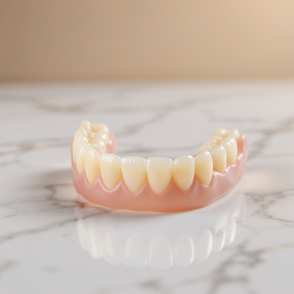 Natural-looking denture on marble surface